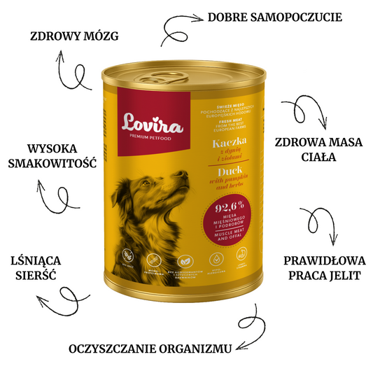 Mokra karma dla Psa Kaczka z dynią i ziołami Lovira