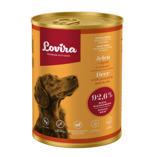 Zestaw 5 puszek karmy mokrej dla psa 2 kg – MIX smaków, monobiałkowa, hipoalergiczna karma Lovira